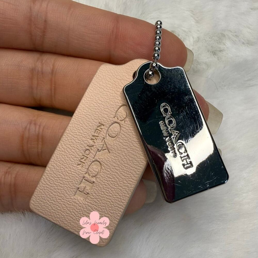 1.5" COACH Cream Silver Hang Tag Key Fob Bag Charm Set